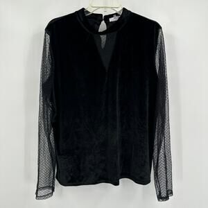 Liquid By Sioni Womens Top Size XL Black Sheer Sleeves Whimsigoth Witchy